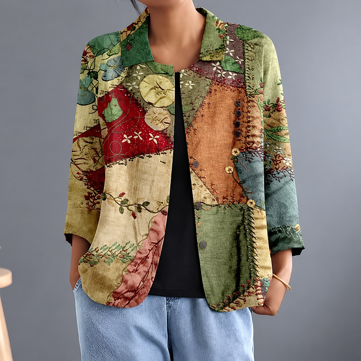 Silvia | Blusa Leggera con Stampa Artistica e Bottoni