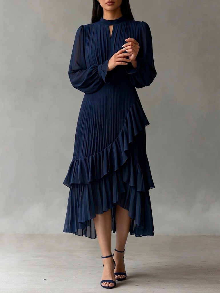 Valentina | Abito Midi Plissettato con Volant Eleganti