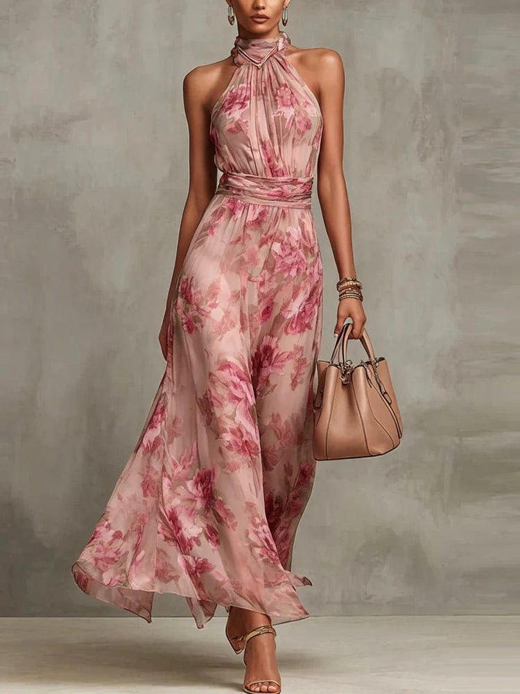 Livia - Abito Maxi Halter Floreale