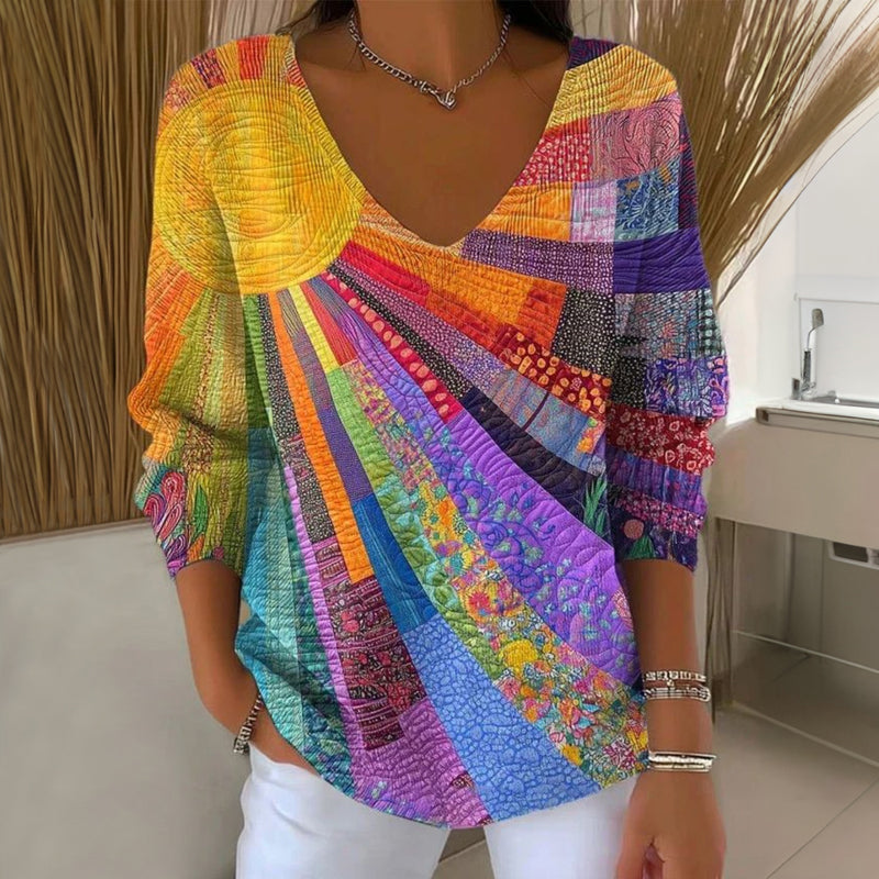 Virtudes | T-shirt vintage multicolore con scollo a V