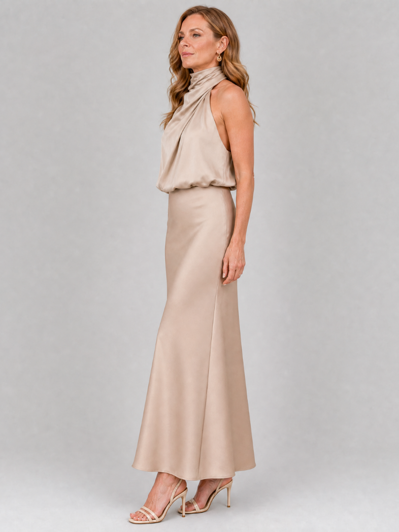 Elisa | Abito midi senza maniche con scollo drappeggiato