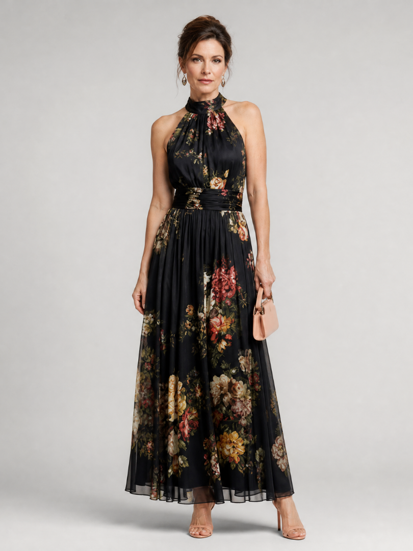 Caterina | Abito Midi con Scollo Halter Floreale