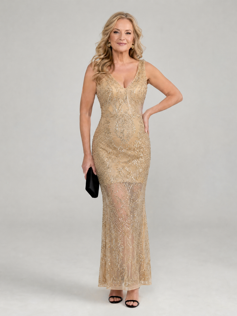 Giorgia | Abito midi senza maniche trasparente con paillettes