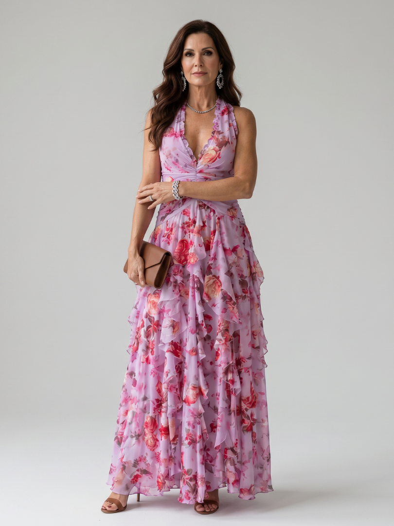 Serena | Top Maxi con Scollo a Halterneck e Rouches Floreale