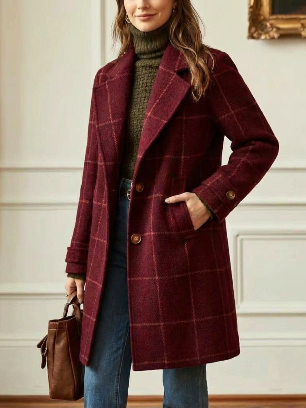 Paola | Cappotto lungo in lana a quadri senza tempo