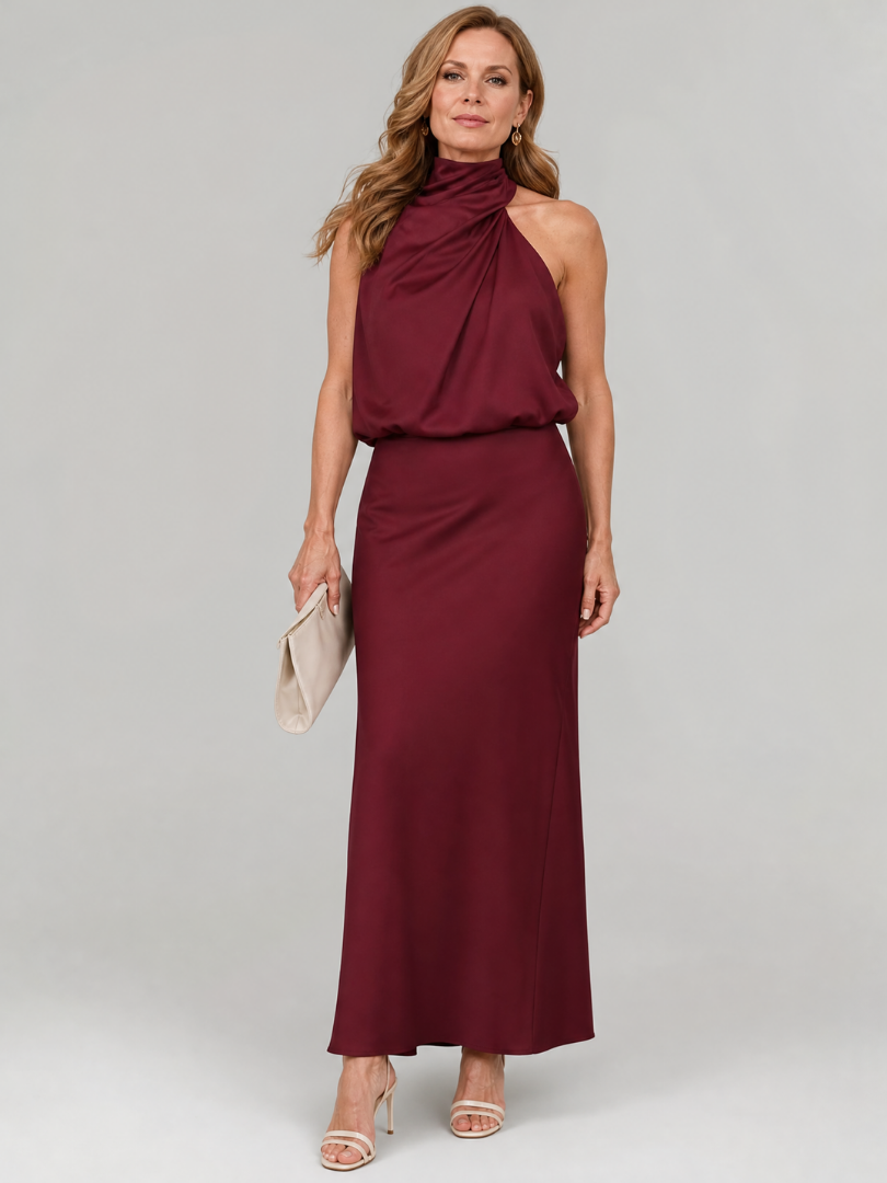 Elisa | Abito midi senza maniche con scollo drappeggiato