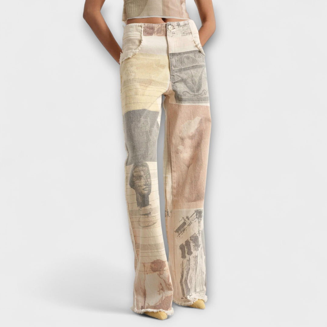 Rhea – Jeans a gamba larga stampate con un tocco vintage