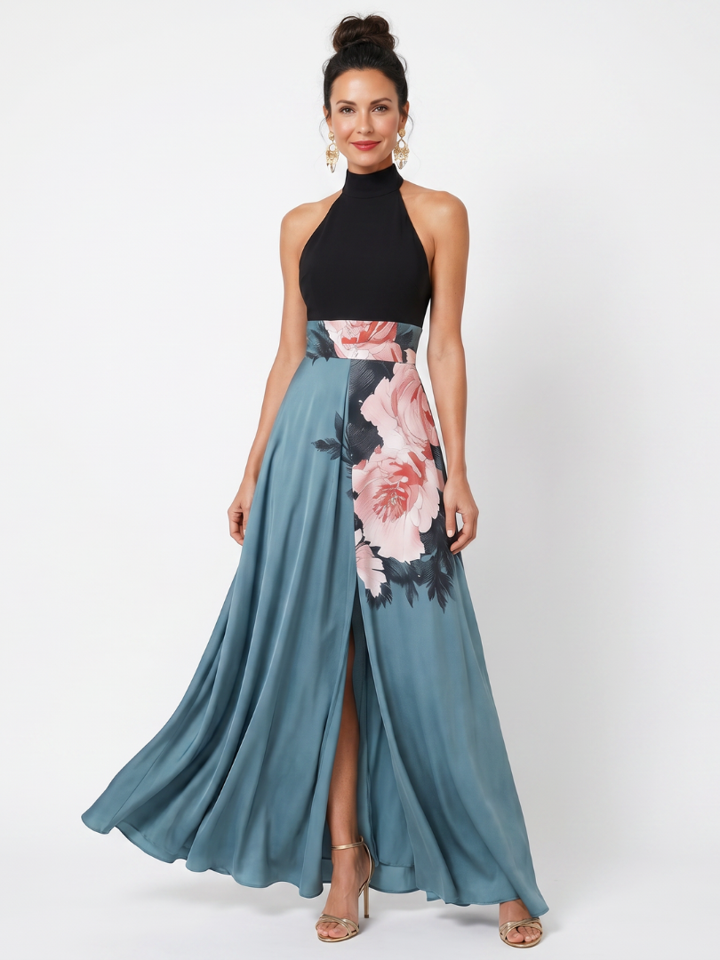 Valentina | Abito Maxy a Fiori con Scollo Halter