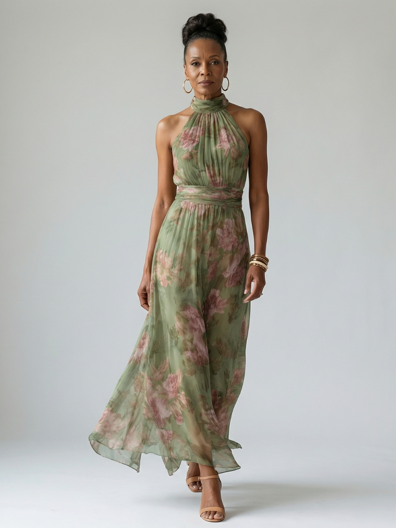 Aurora | Abito midi con scollo all'americana arricciato