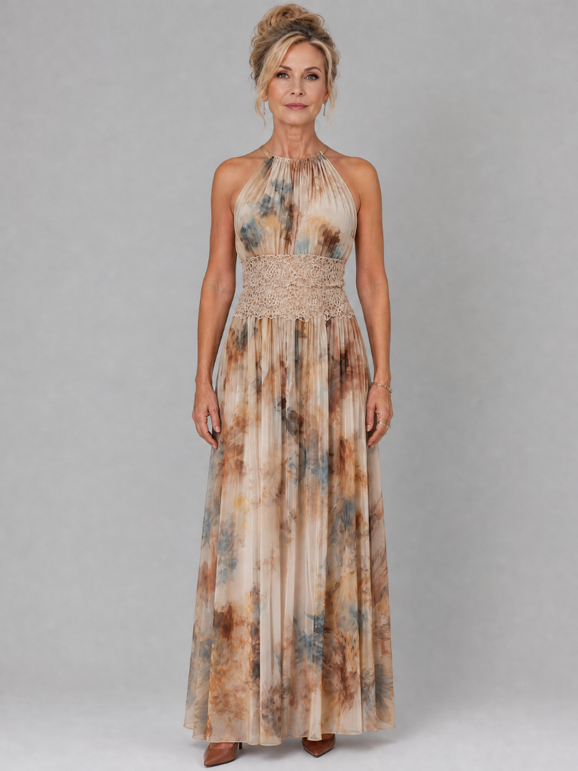 Livia | Maxidress con collo all'americana e cintura in pizzo