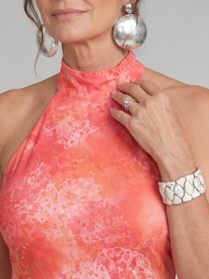 Gaia | Abito Maxi con Scollo Halter e Motivo Stampato