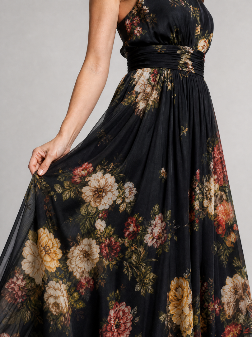 Caterina | Abito Midi con Scollo Halter Floreale