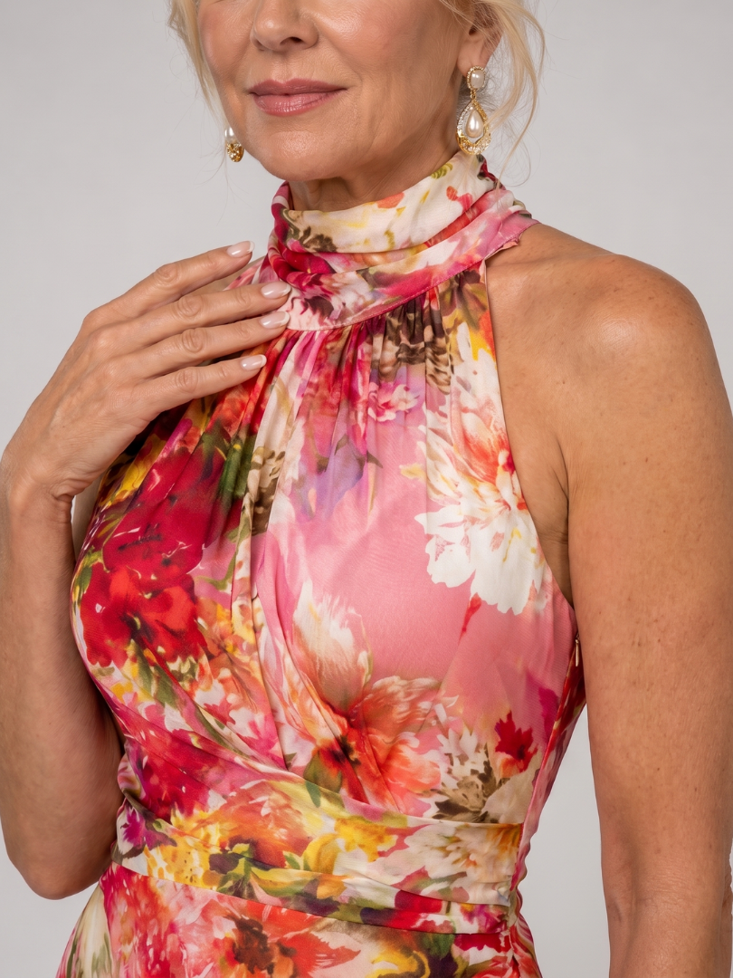 Elisabetta | Abito Maxy con Scollo a Halter e Motivo Floreale