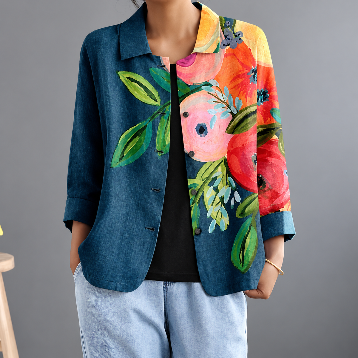 Silvia | Blusa Leggera con Stampa Artistica e Bottoni