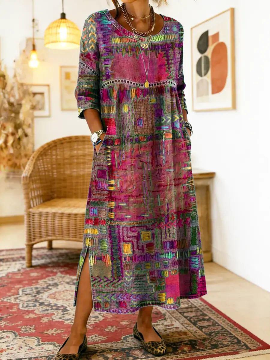 Manuela Vestito Denim con Patchwork Etnico