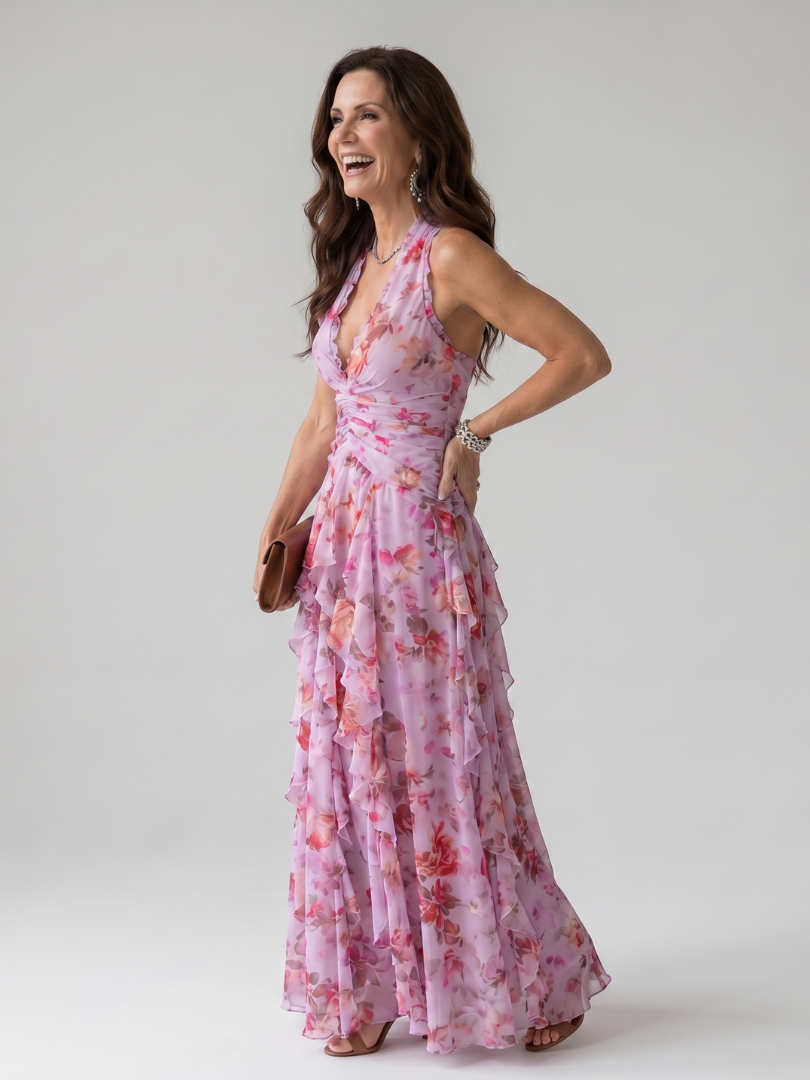 Serena | Top Maxi con Scollo a Halterneck e Rouches Floreale