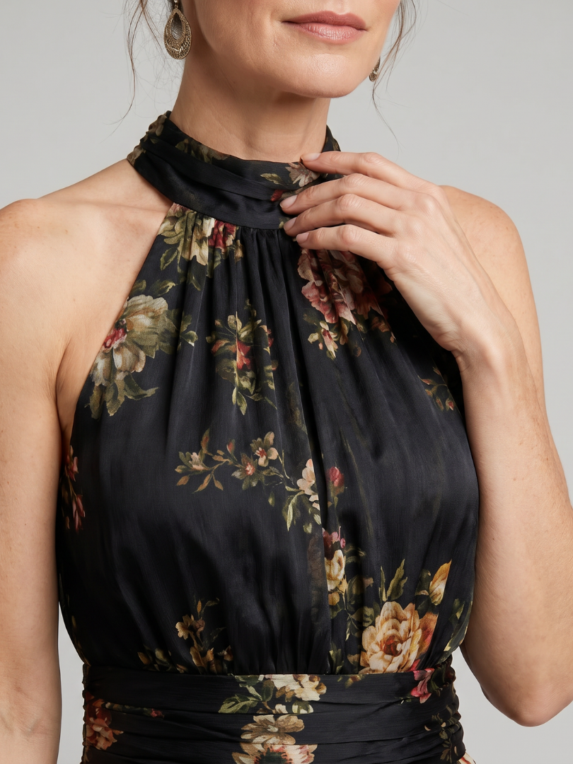 Caterina | Abito Midi con Scollo Halter Floreale