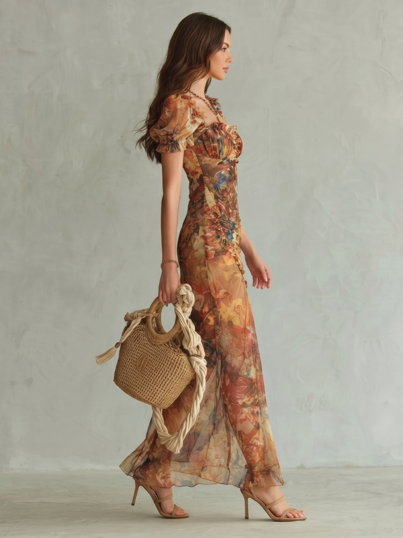 Elena | Abito midi arricciato con spacco