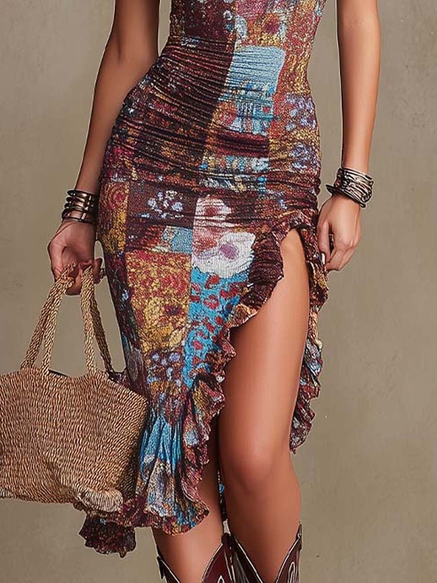 Valeria | Abito Midi Boho in Raso