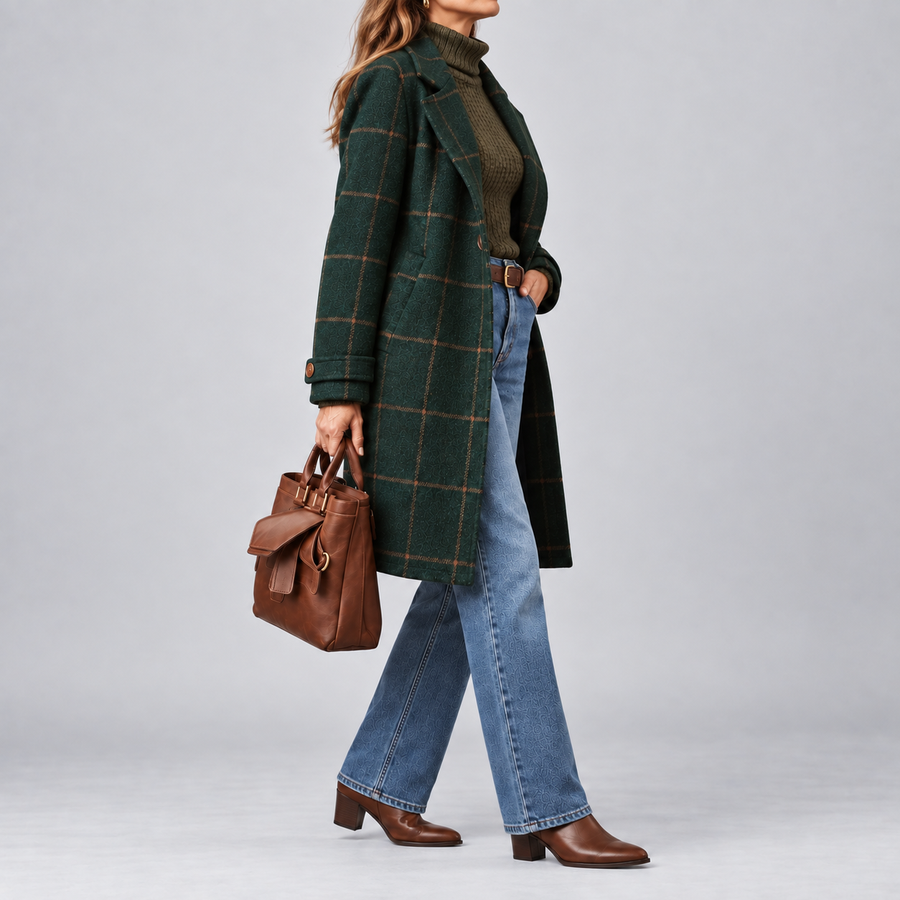 Paola | Cappotto lungo in lana a quadri senza tempo