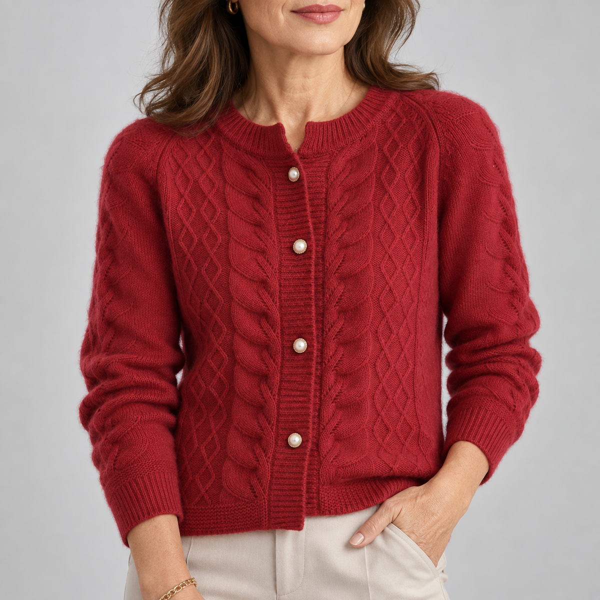 Daniela | Cardigan in Maglia con Lavorazione a Trecce