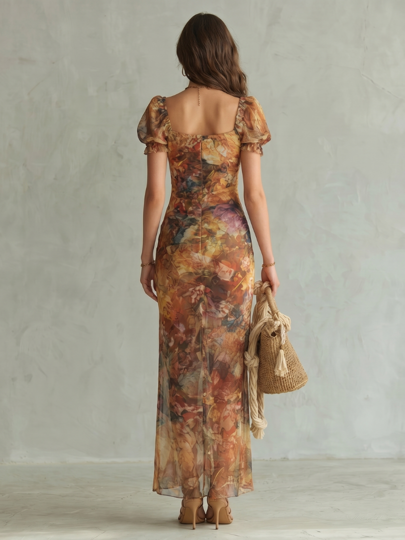 Elena | Abito midi arricciato con spacco