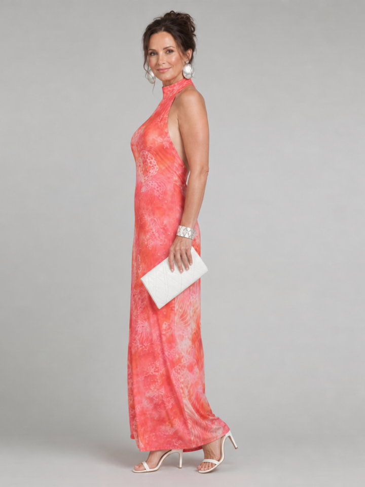 Gaia | Abito Maxi con Scollo Halter e Motivo Stampato
