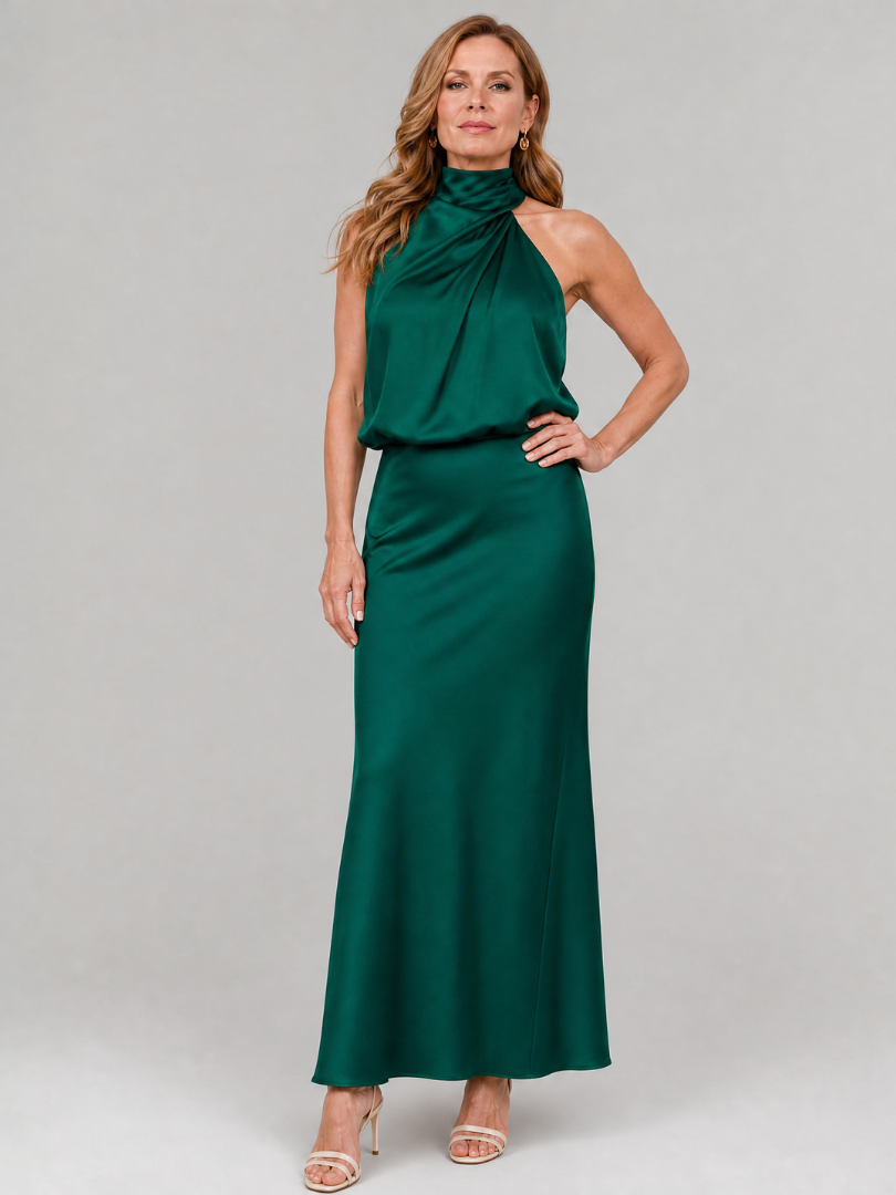 Elisa | Abito midi senza maniche con scollo drappeggiato