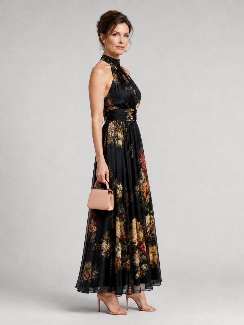 Caterina | Abito Midi con Scollo Halter Floreale