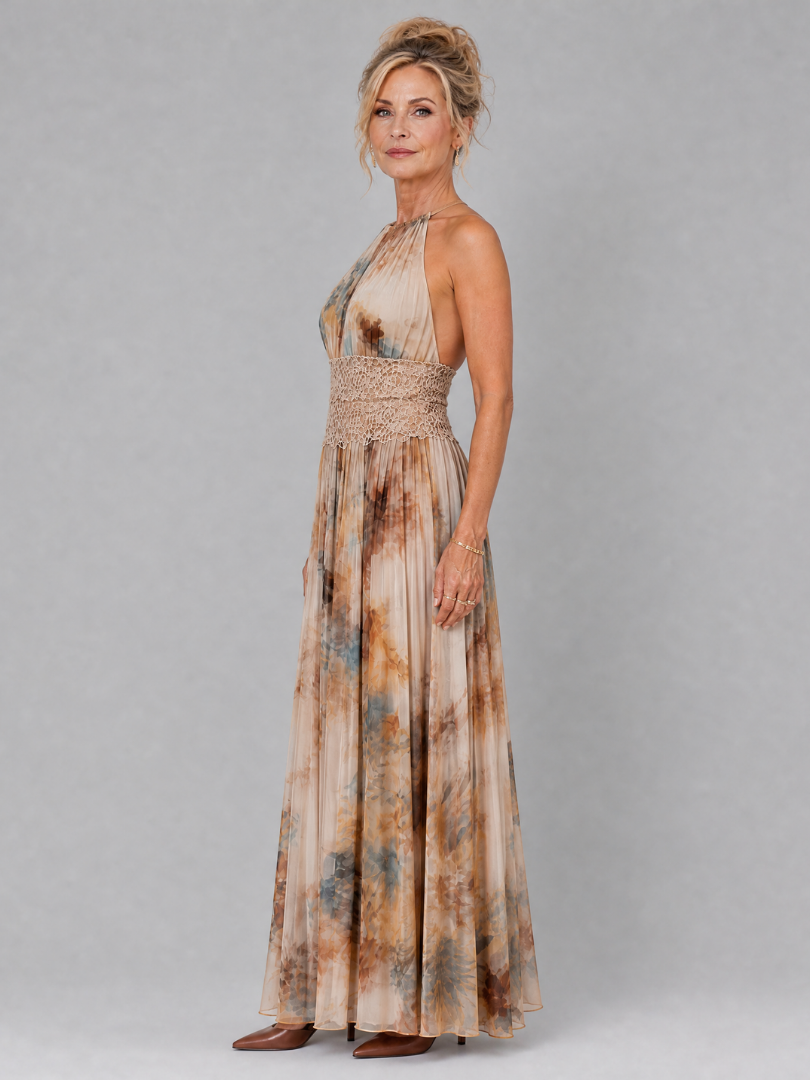 Livia | Maxidress con collo all'americana e cintura in pizzo