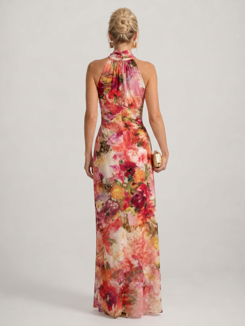 Elisabetta | Abito Maxy con Scollo a Halter e Motivo Floreale