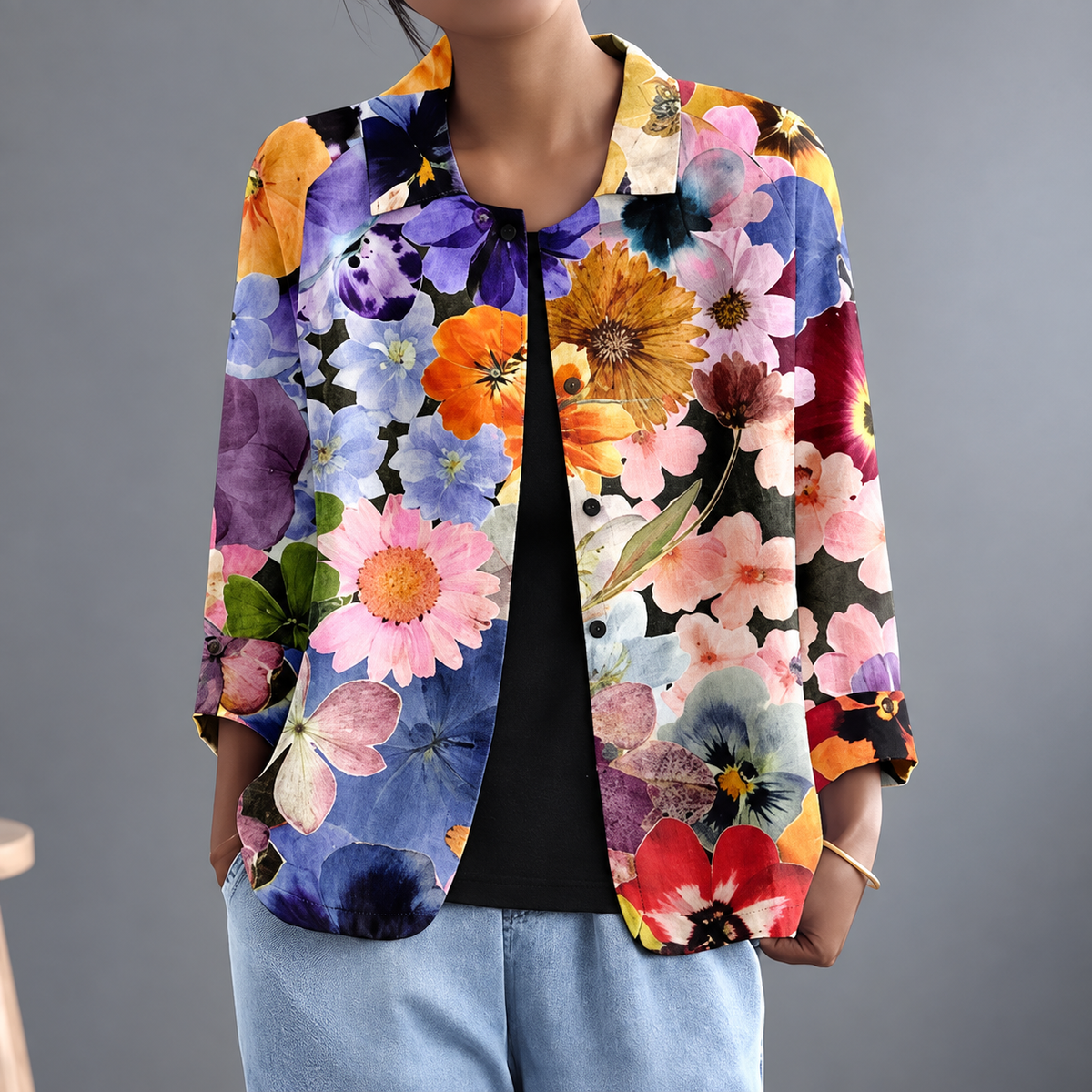 Silvia | Blusa Leggera con Stampa Artistica e Bottoni