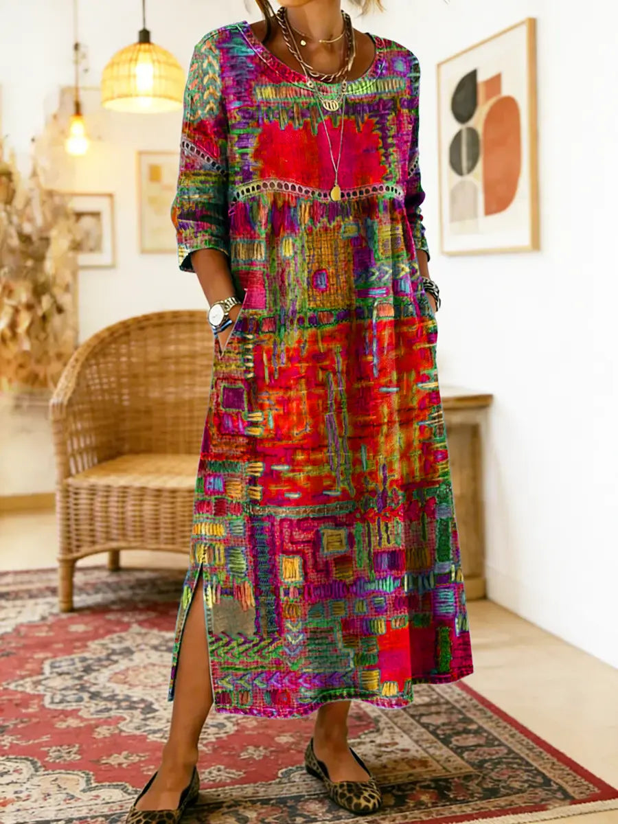 Manuela Vestito Denim con Patchwork Etnico