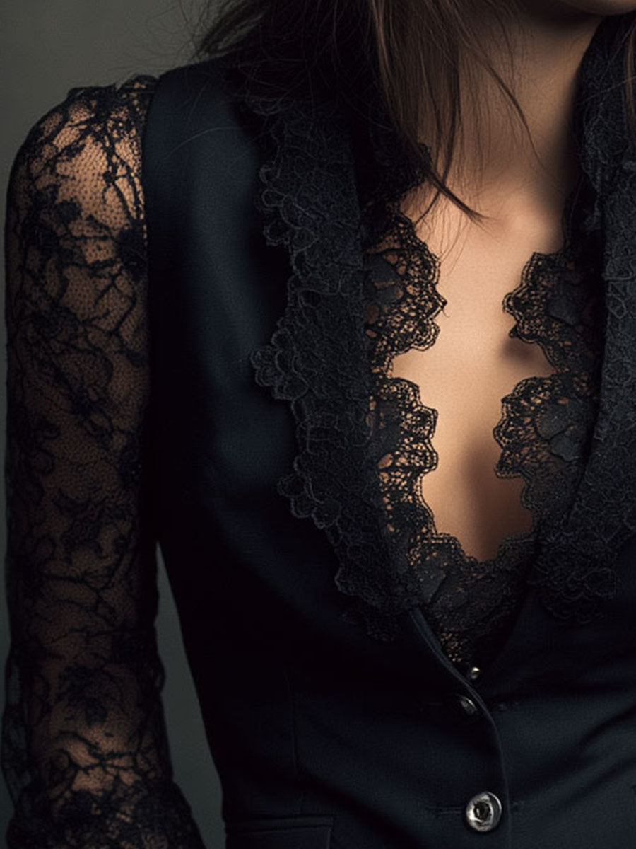 Noemi | Giacca Blazer Nera con Maniche Semi-Trasparenti