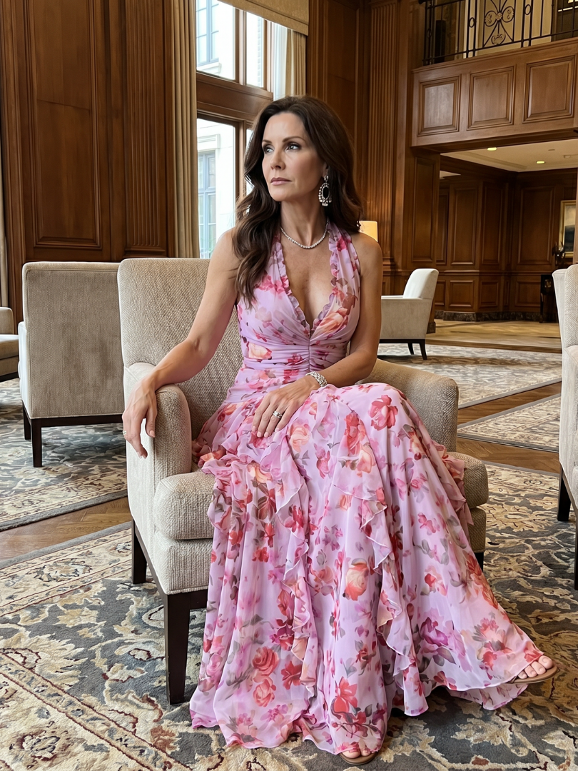 Serena | Top Maxi con Scollo a Halterneck e Rouches Floreale