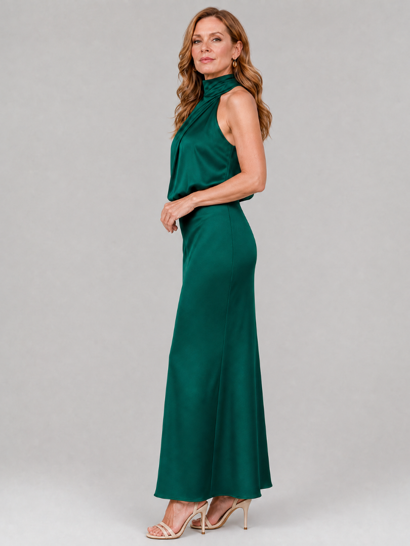 Elisa | Abito midi senza maniche con scollo drappeggiato