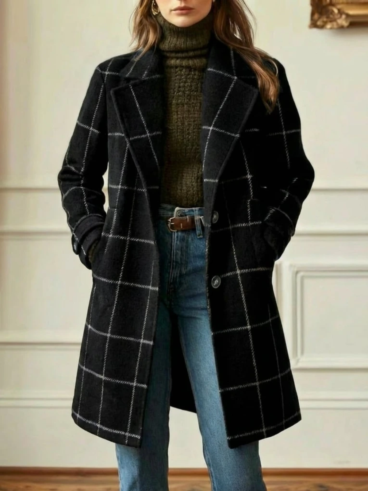 Paola | Cappotto lungo in lana a quadri senza tempo