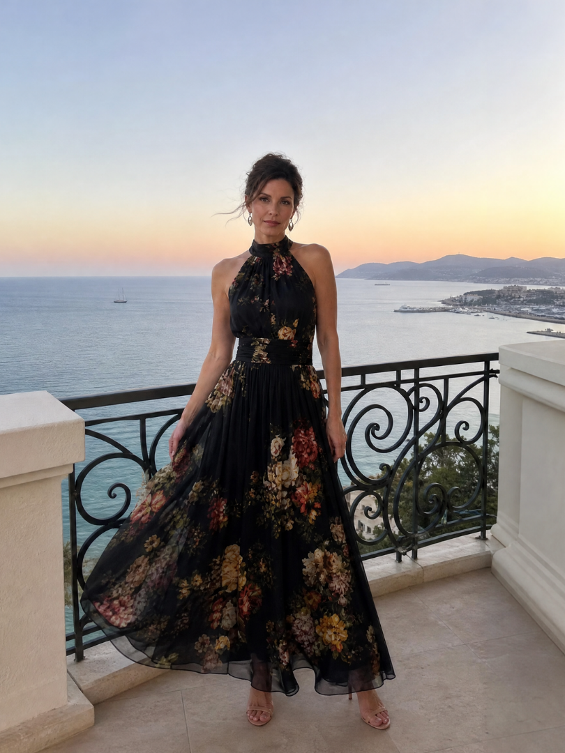 Caterina | Abito Midi con Scollo Halter Floreale