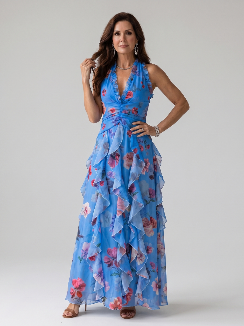 Serena | Top Maxi con Scollo a Halterneck e Rouches Floreale