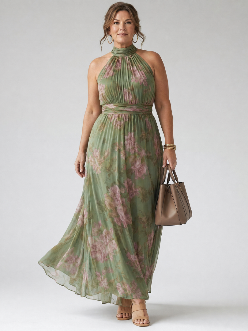Aurora | Abito midi con scollo all'americana arricciato