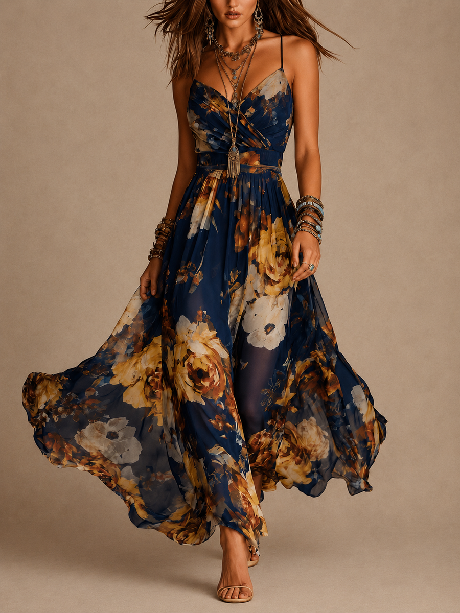 Dulce - vestito lungo floreale con spalline