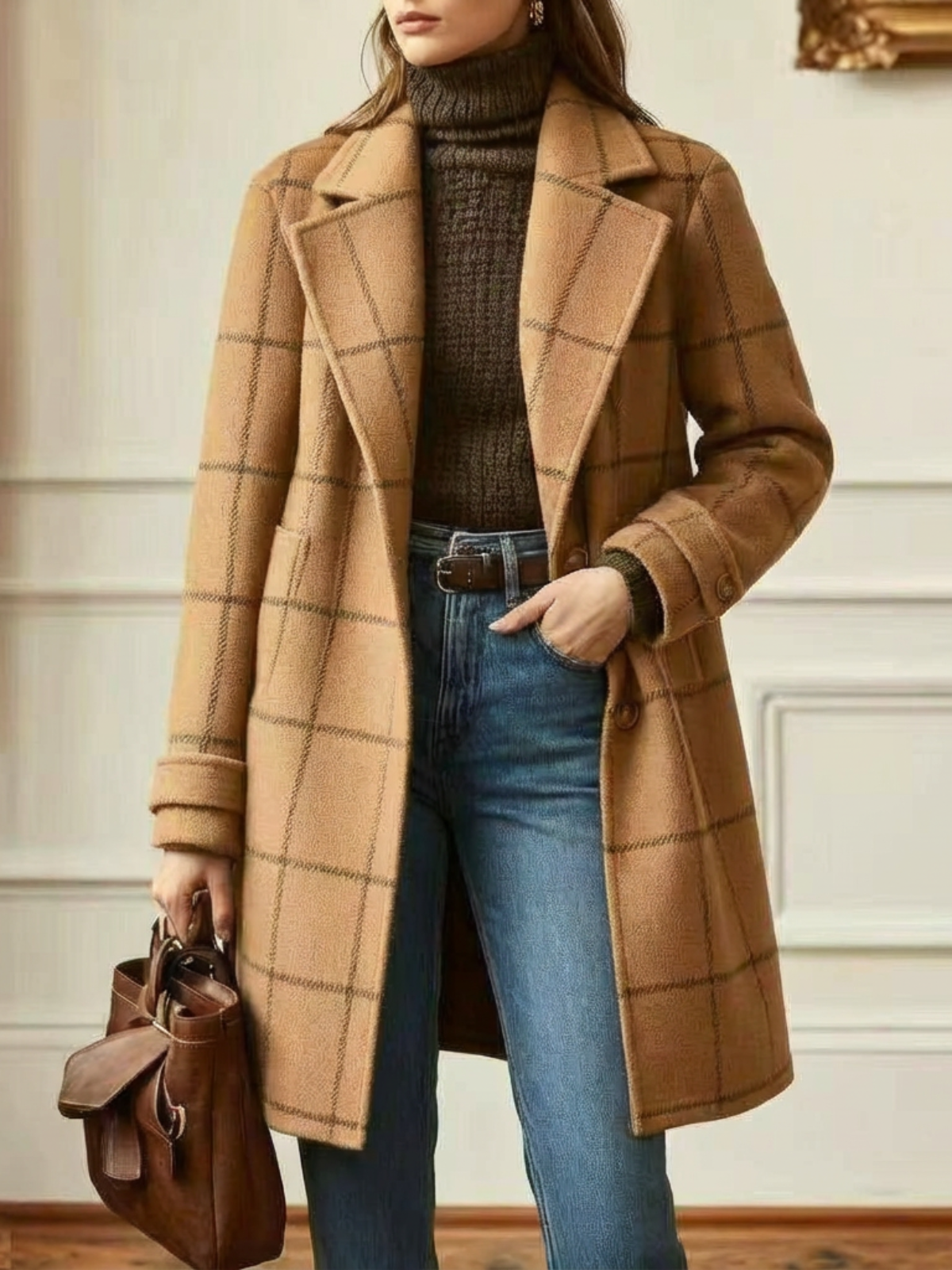 Paola | Cappotto lungo in lana a quadri senza tempo