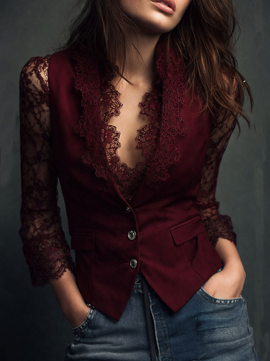 Noemi | Giacca Blazer Nera con Maniche Semi-Trasparenti