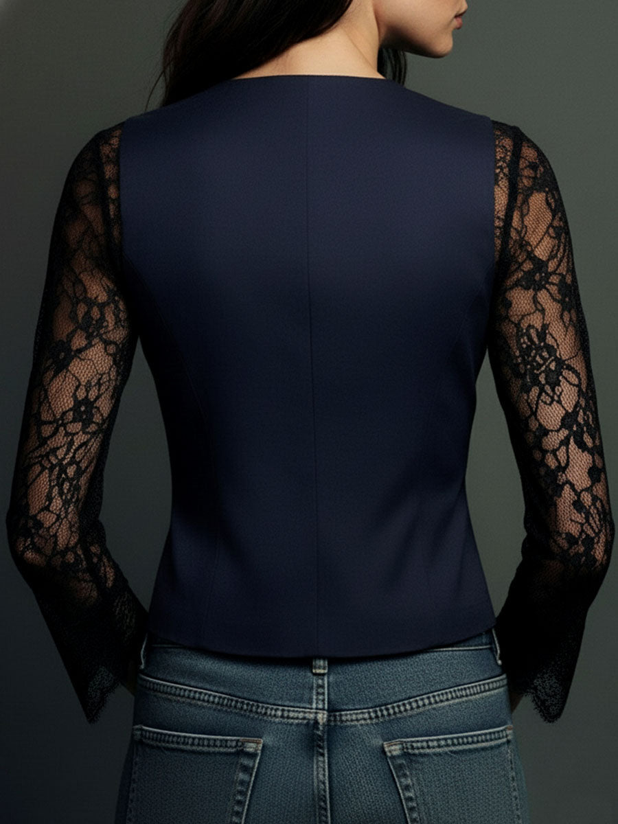 Noemi | Giacca Blazer Nera con Maniche Semi-Trasparenti