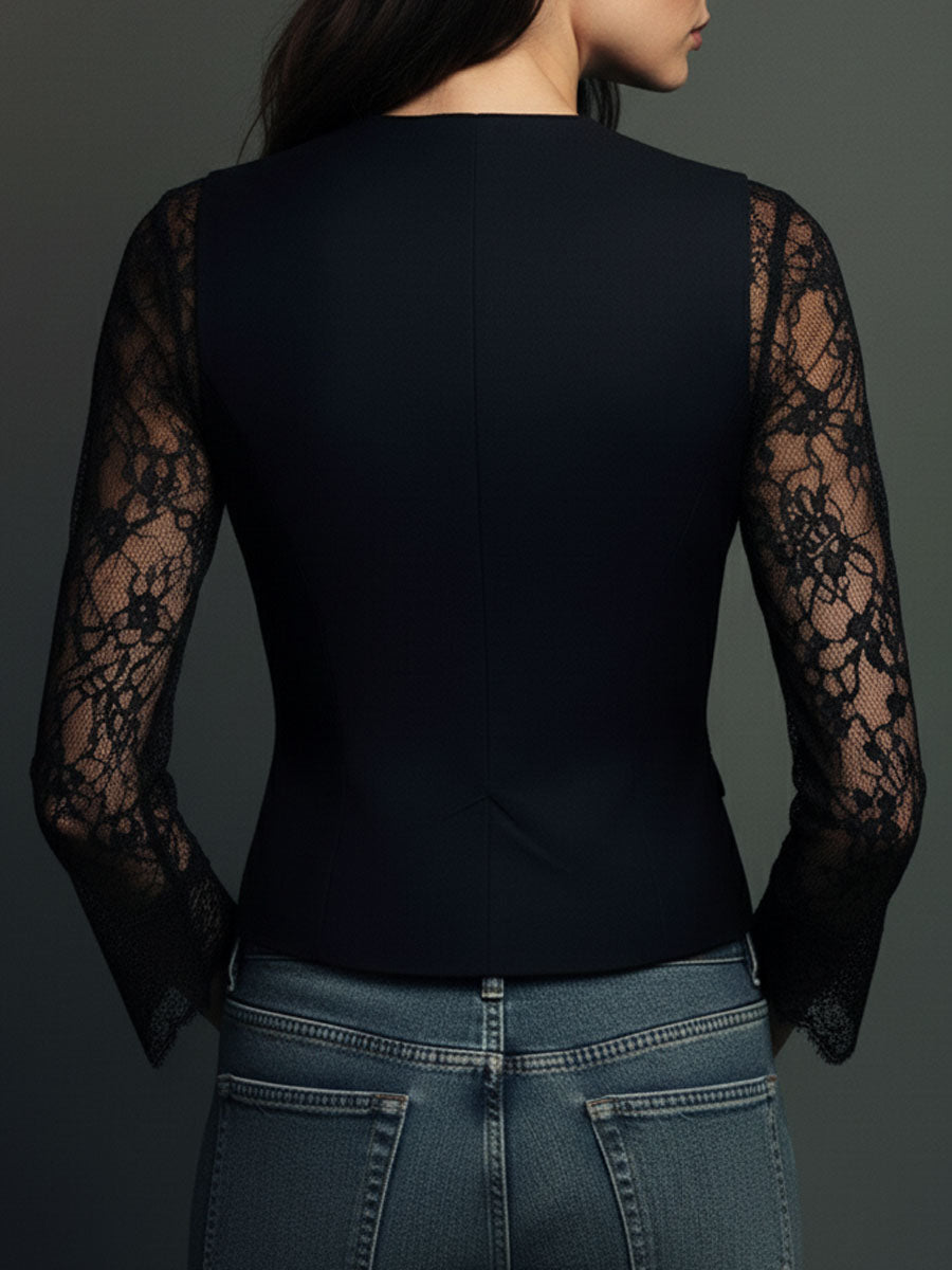 Noemi | Giacca Blazer Nera con Maniche Semi-Trasparenti