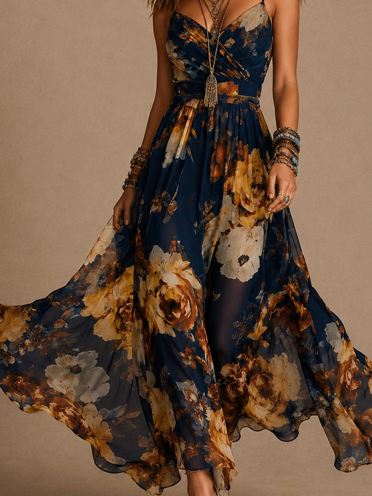 Dulce - vestito lungo floreale con spalline