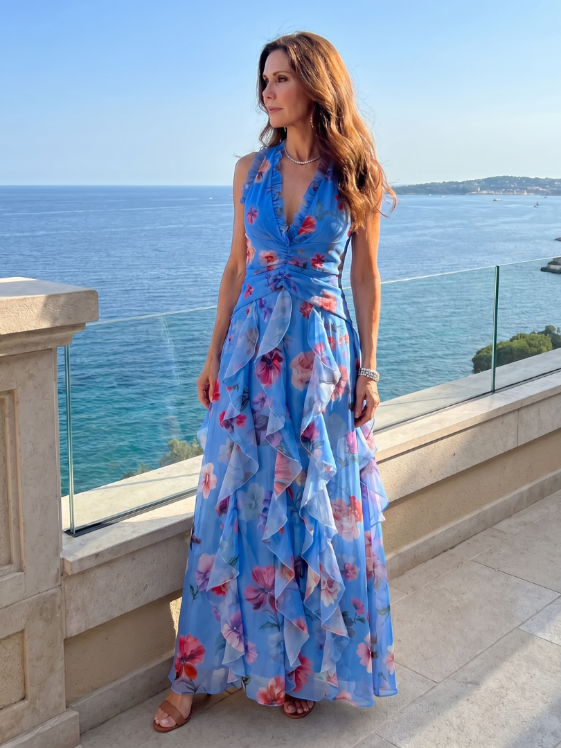 Serena | Top Maxi con Scollo a Halterneck e Rouches Floreale