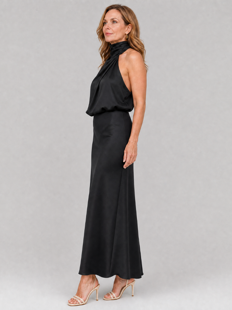 Elisa | Abito midi senza maniche con scollo drappeggiato