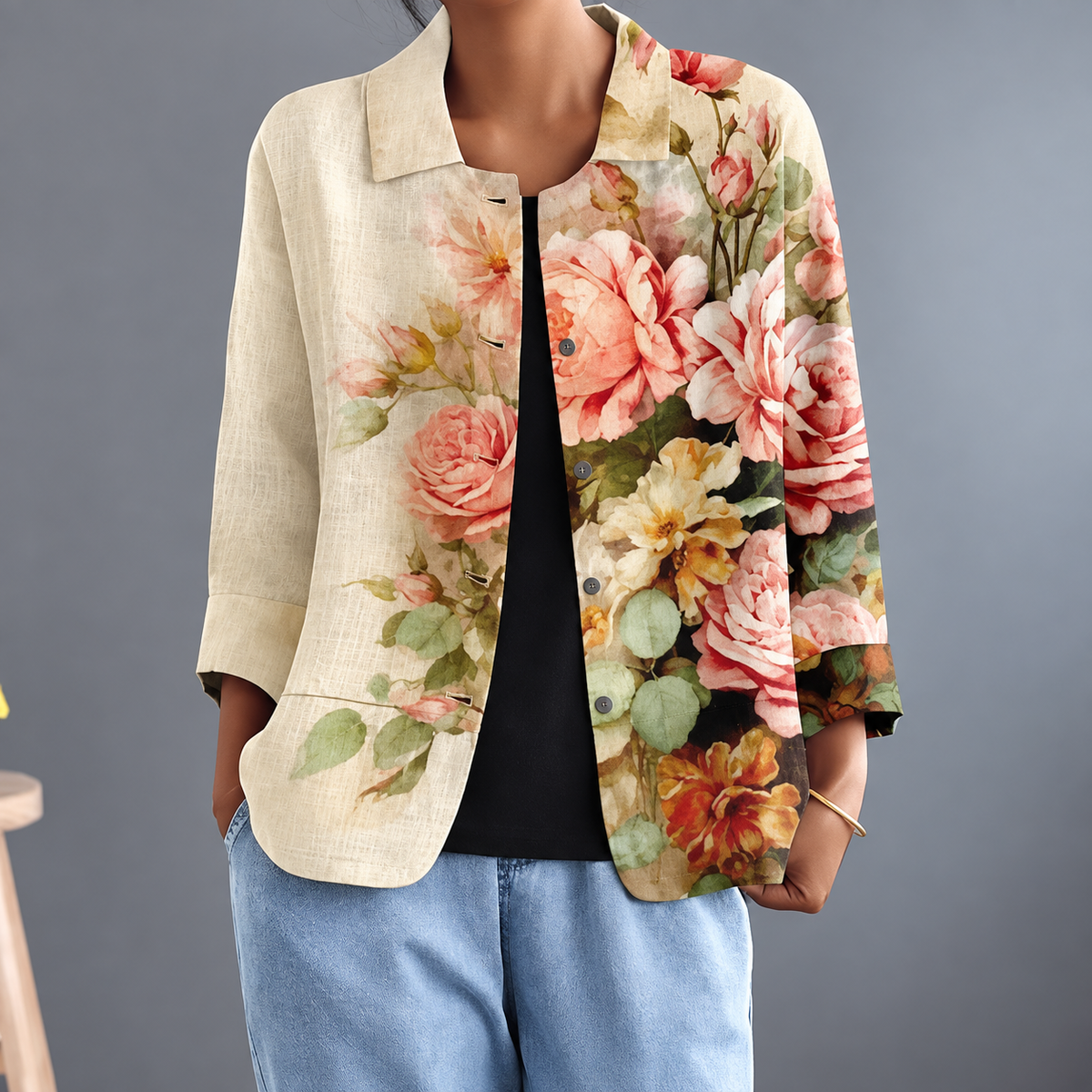 Silvia | Blusa Leggera con Stampa Artistica e Bottoni