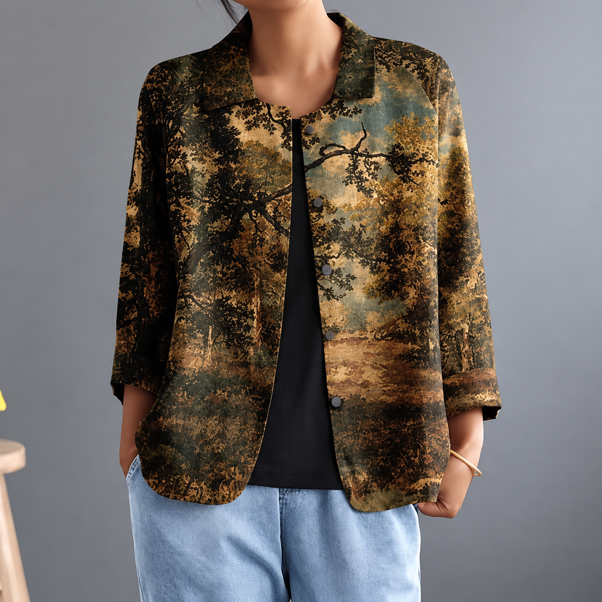 Silvia | Blusa Leggera con Stampa Artistica e Bottoni